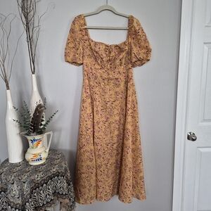 Peach Floral Summer Dress With Slit